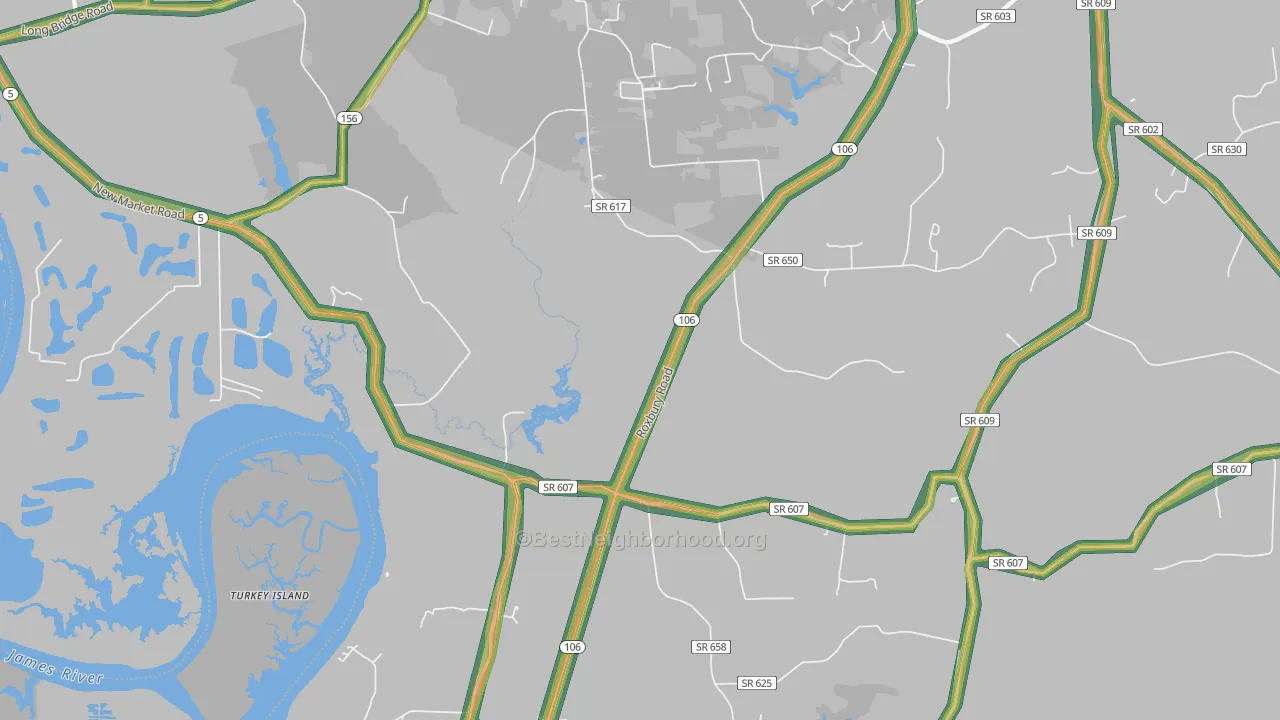 Wayside, VA Map of Noise Levels in Wayside