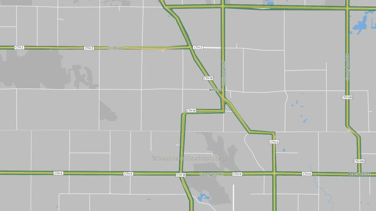Wayside, WI Map of Noise Levels in Wayside