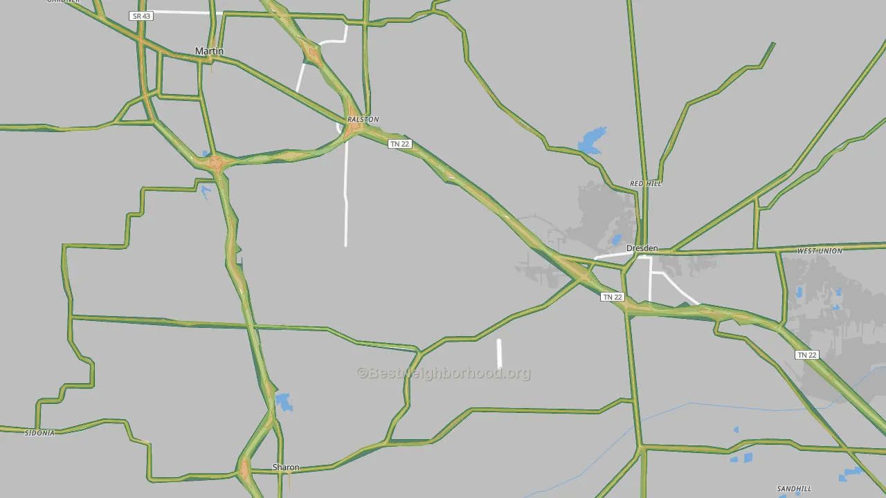 Weakley County, TN Map of Noise Levels in Weakley County
