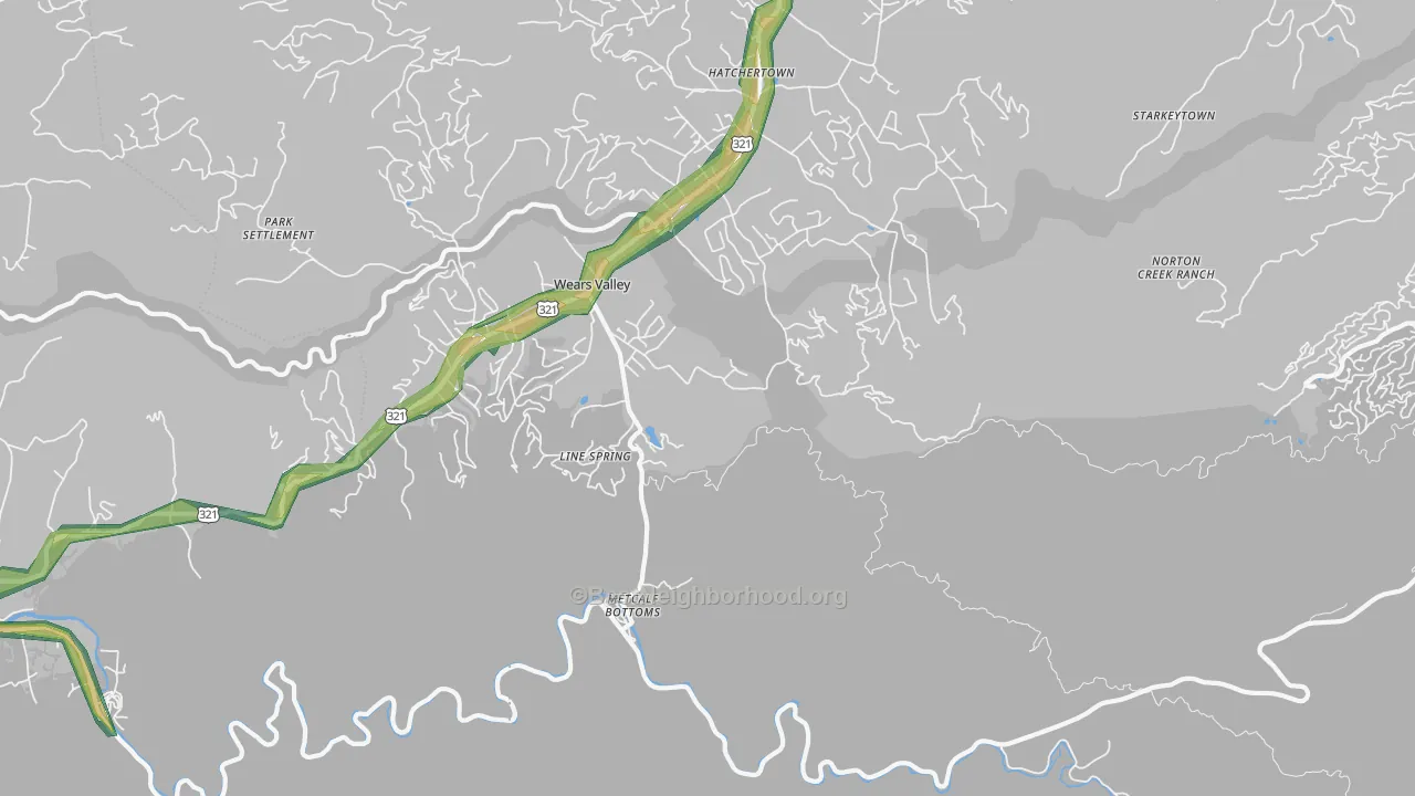 Wear Valley, TN Map of Noise Levels in Wear Valley