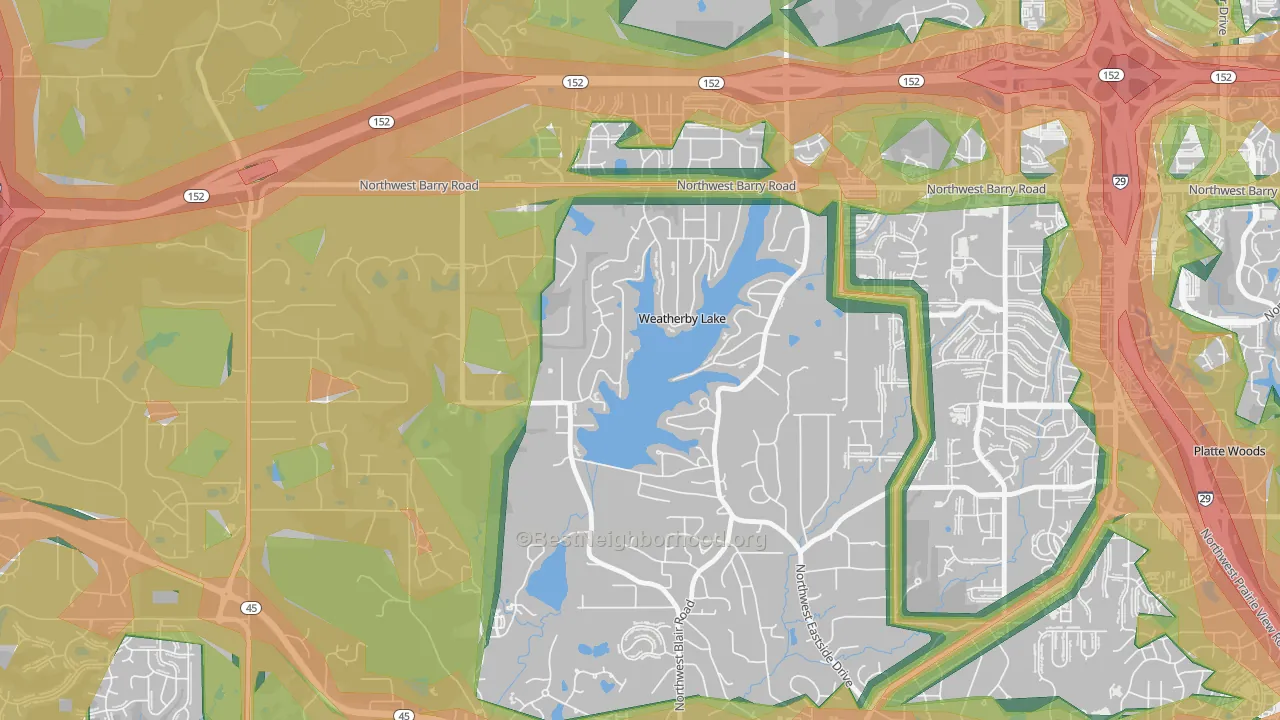 Weatherby Lake, MO Map of Noise Levels in Weatherby Lake