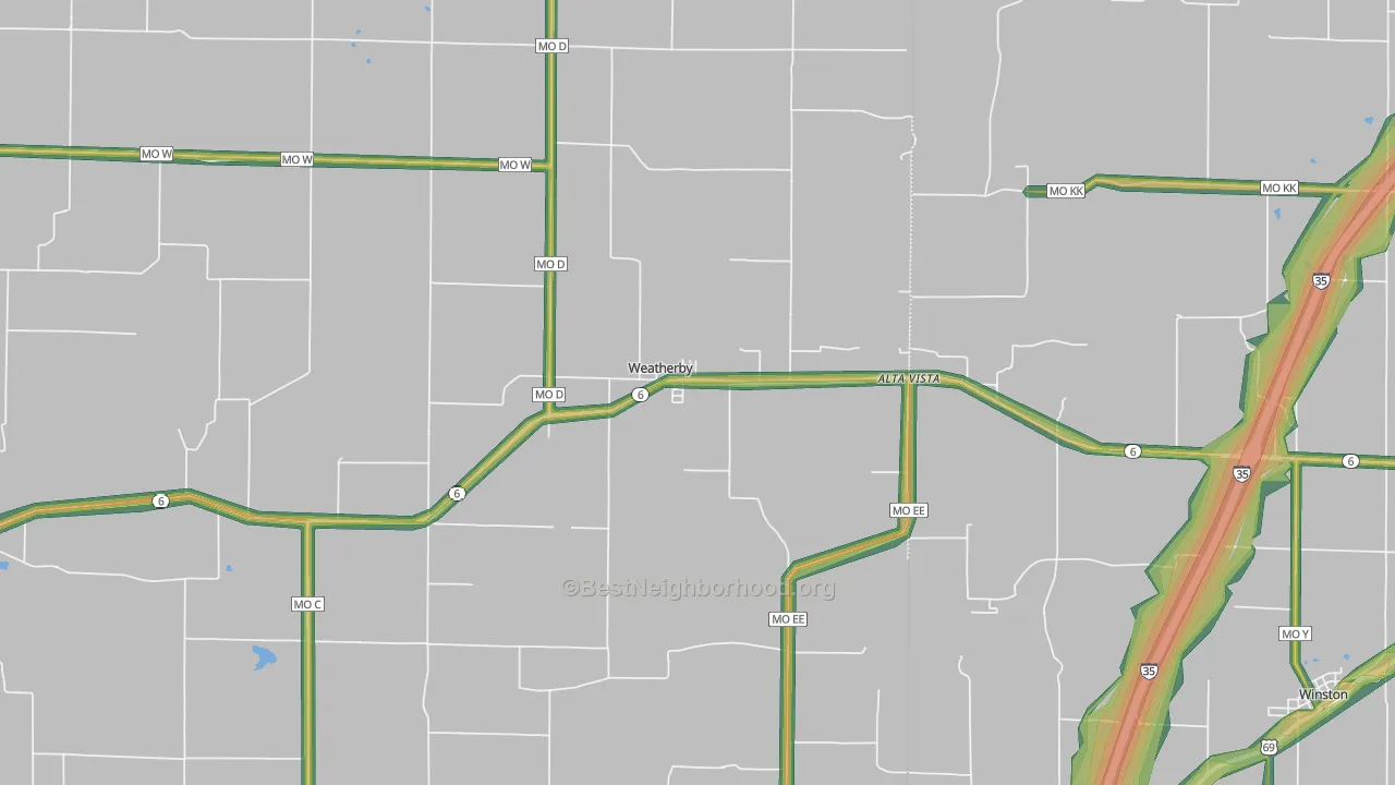 Weatherby, MO Map of Noise Levels in Weatherby