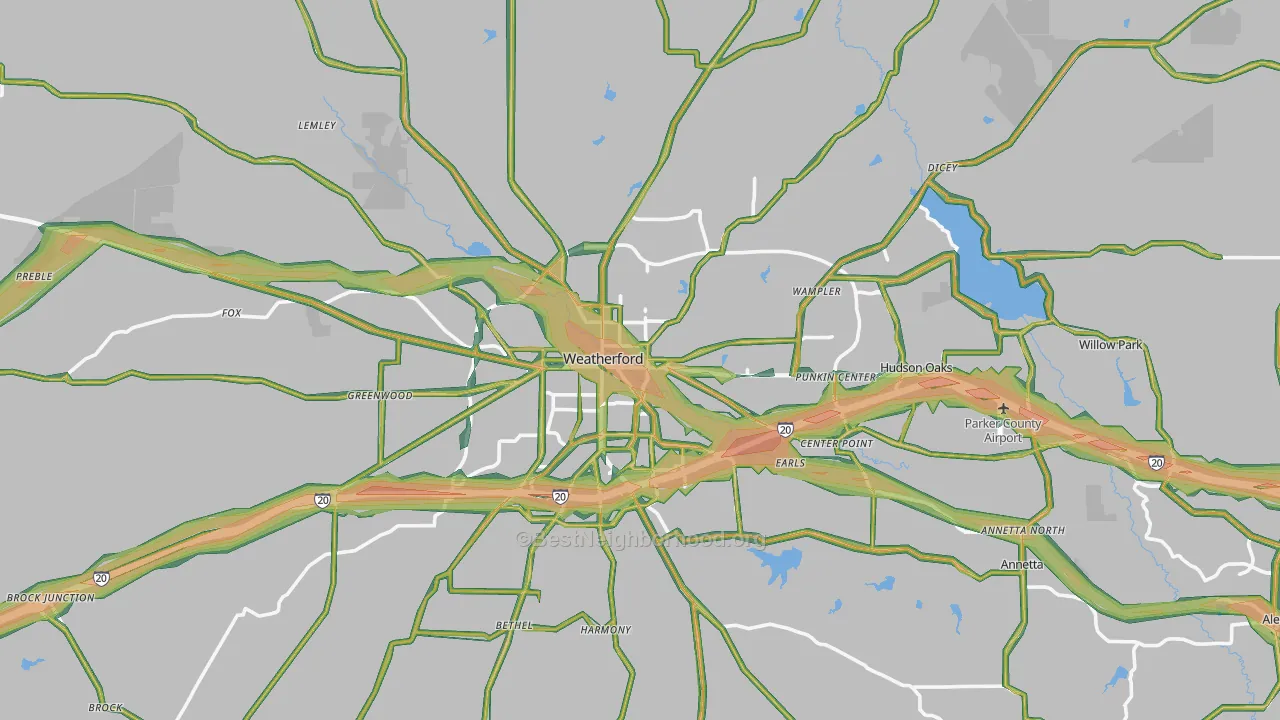 Weatherford, TX Map of Noise Levels in Weatherford