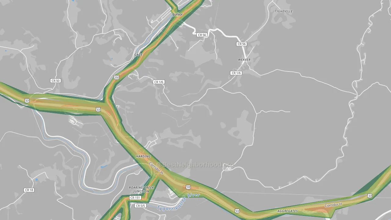 Weaver, WV Map of Noise Levels in Weaver