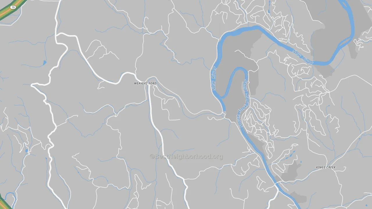 Weavers Ford, NC Map of Noise Levels in Weavers Ford