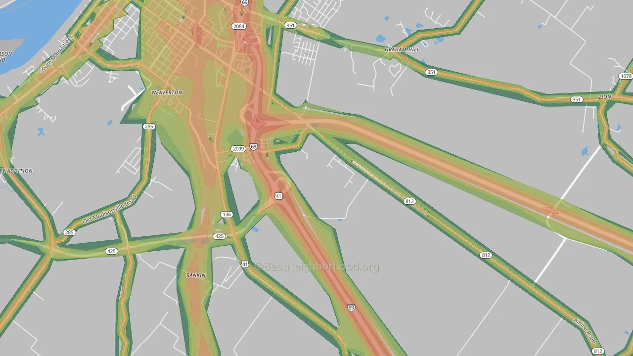Weaverton, KY Map of Noise Levels in Weaverton