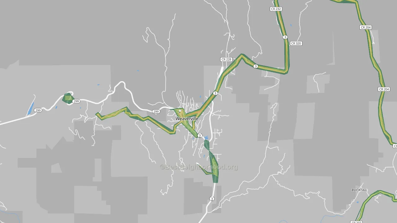 Weaverville, CA Map of Noise Levels in Weaverville