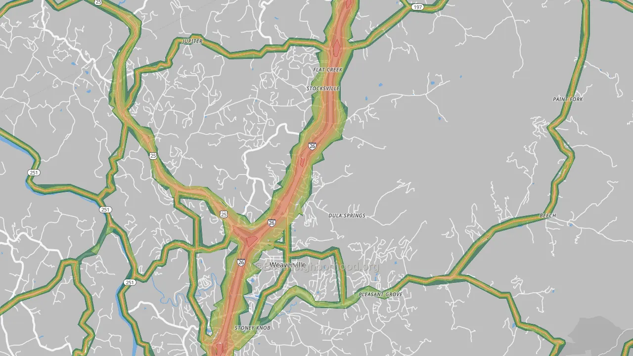 Weaverville, NC Map of Noise Levels in Weaverville