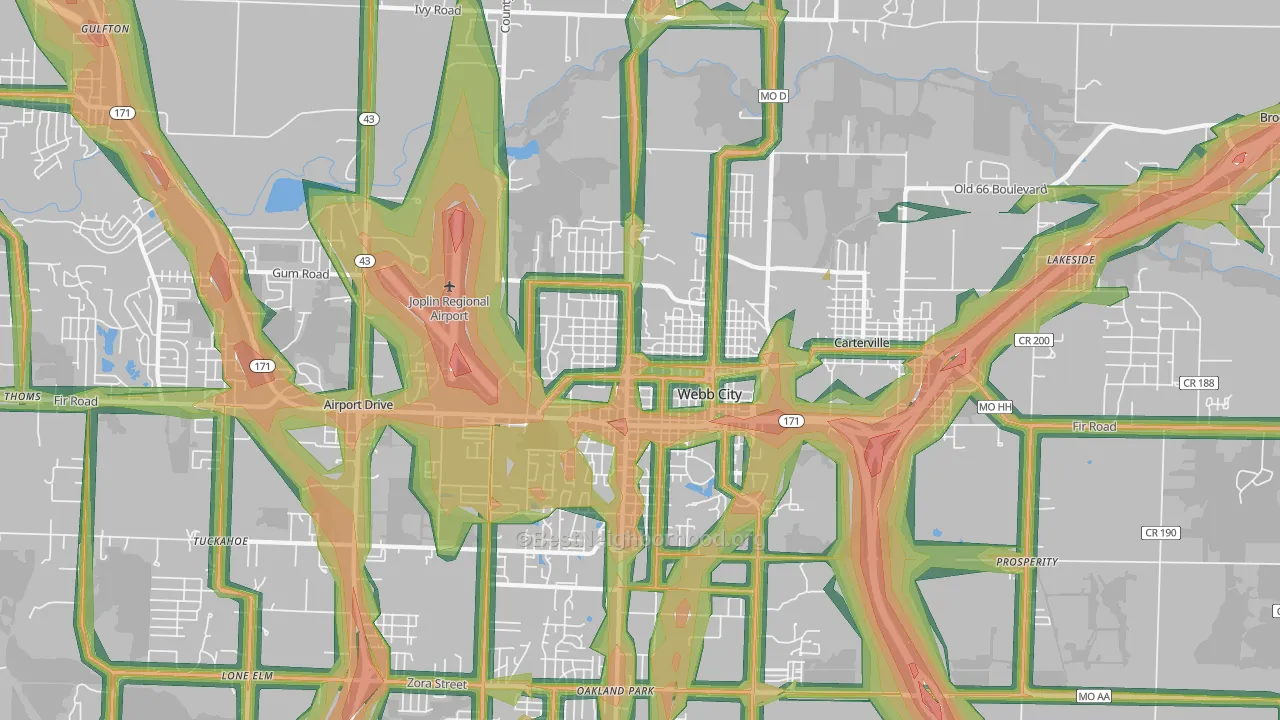Webb City, MO Map of Noise Levels in Webb City