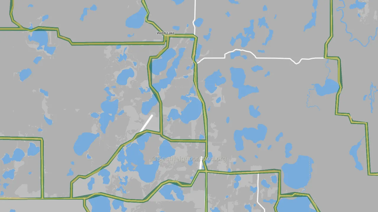 Webb Lake, WI Map of Noise Levels in Webb Lake