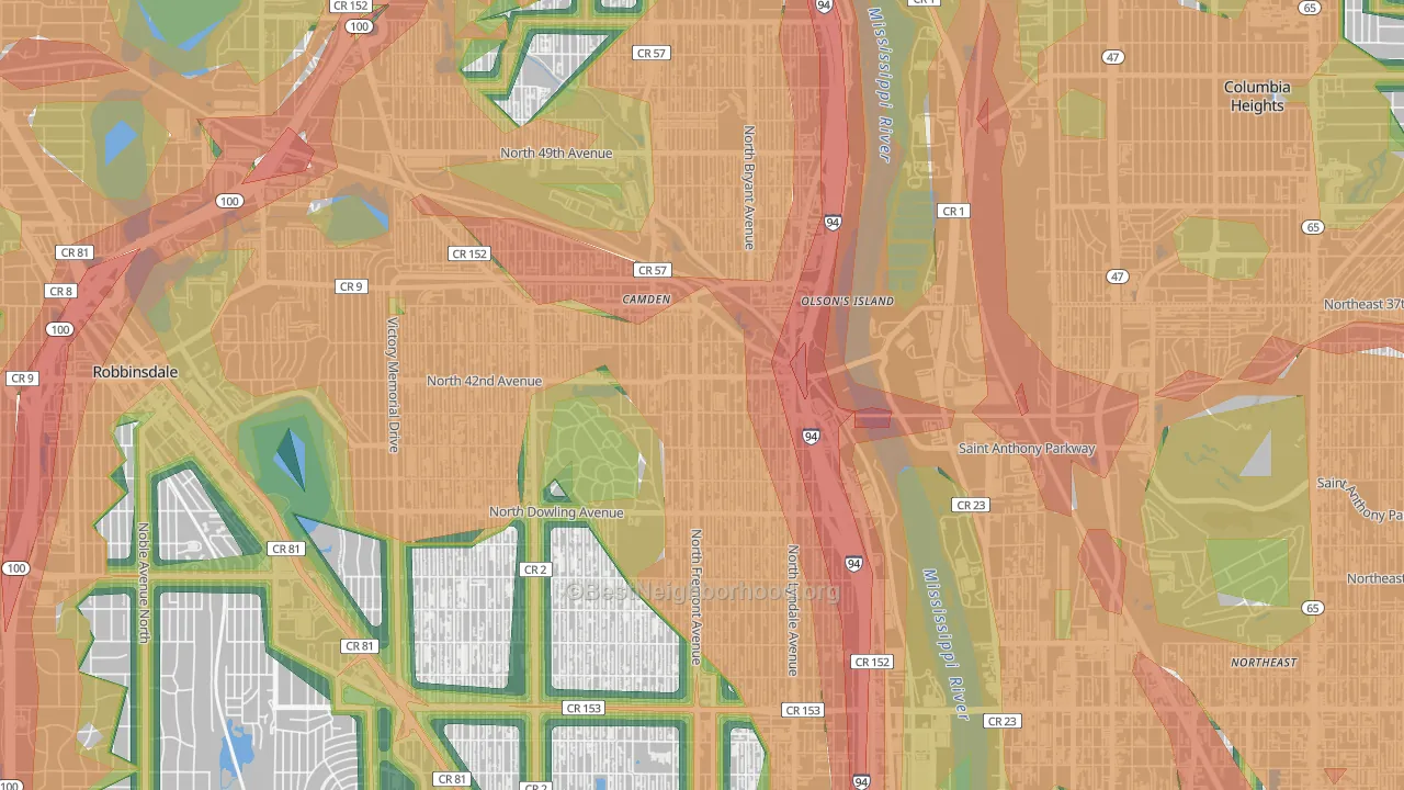 Webber-Camden, Minneapolis, MN Map of Noise Levels in Webber-Camden