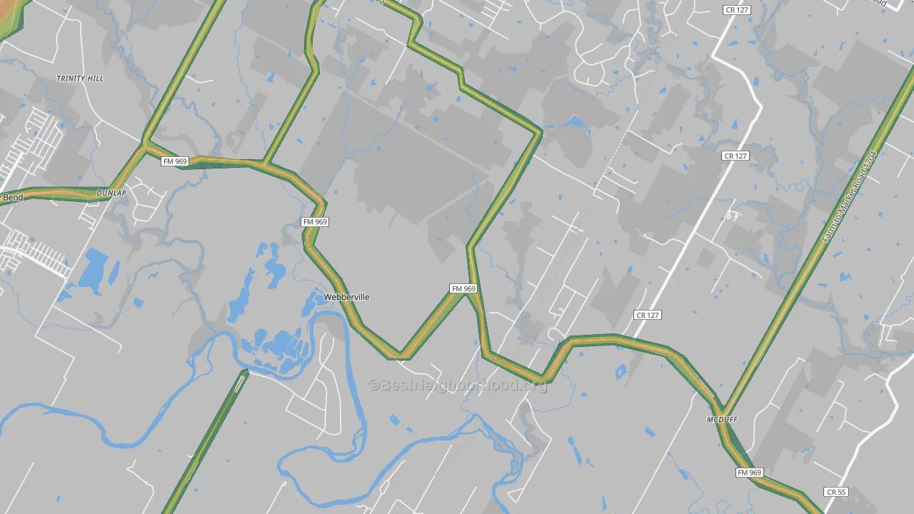 Webberville, TX Map of Noise Levels in Webberville