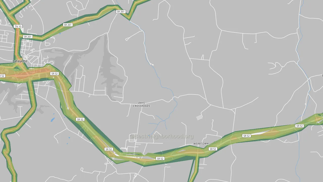 Webbtown, TN Map of Noise Levels in Webbtown