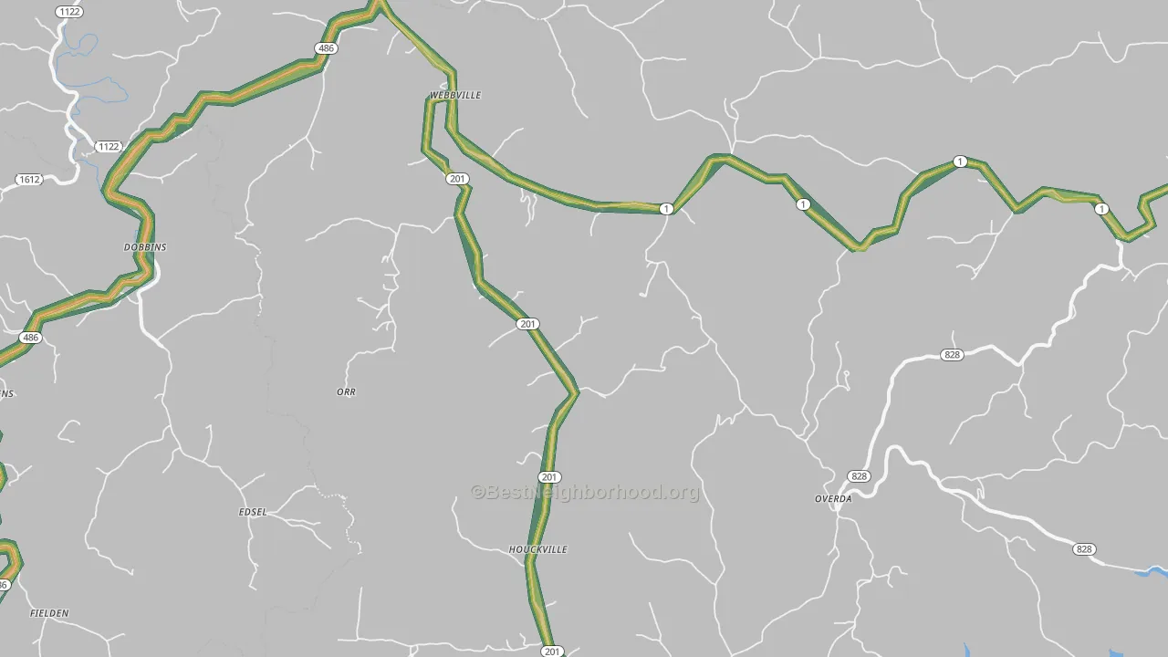 Webbville, KY Map of Noise Levels in Webbville