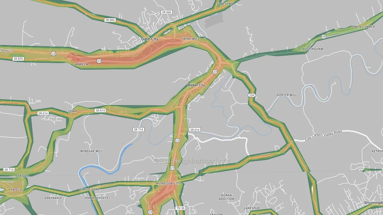 Weber City, VA Map of Noise Levels in Weber City