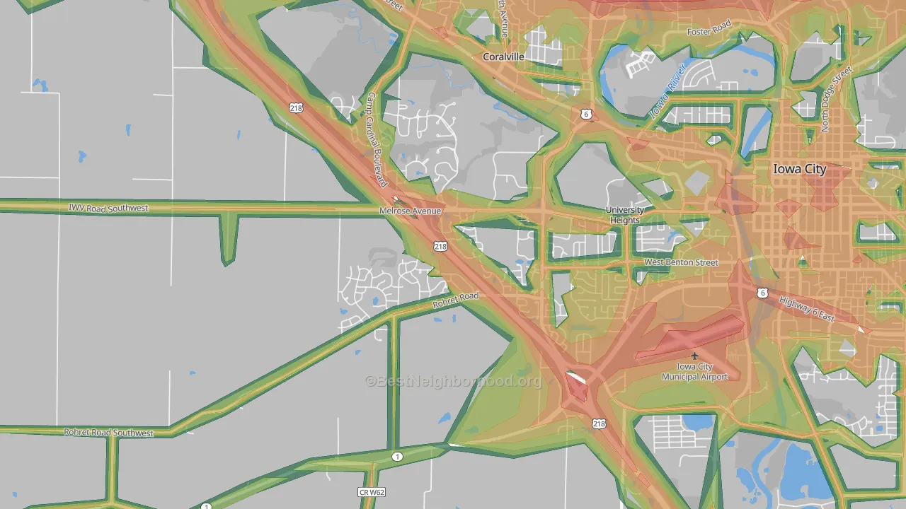 Weber, Iowa City, IA Map of Noise Levels in Weber