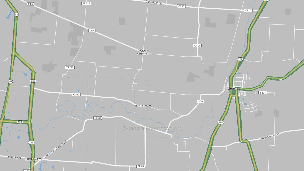 Webertown, OH Map of Noise Levels in Webertown
