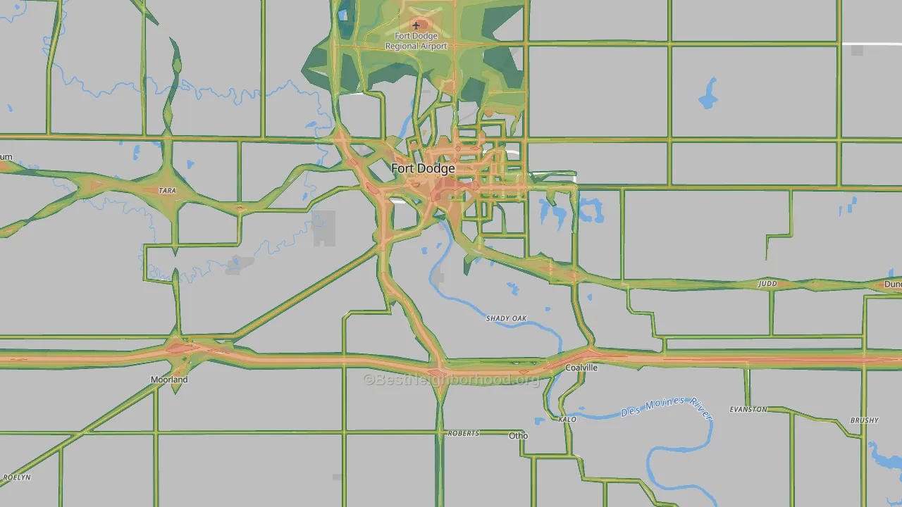 Webster County, IA Map of Noise Levels in Webster County