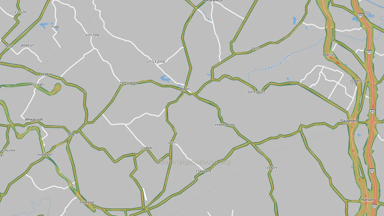 Webster County, KY Map of Noise Levels in Webster County