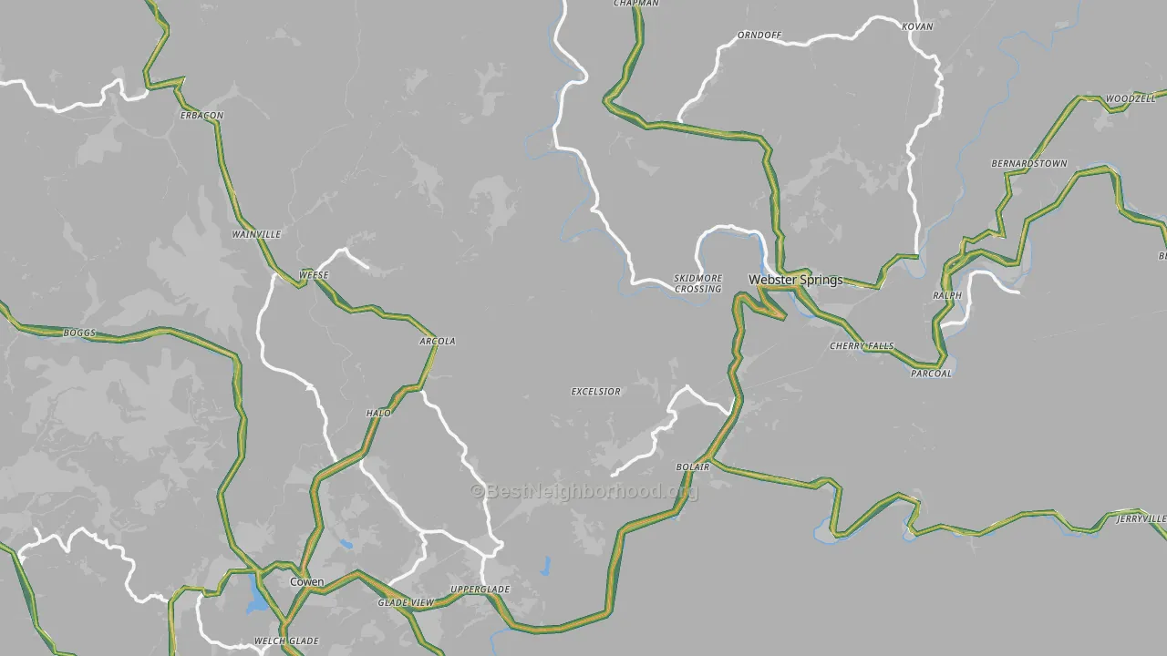 Webster County, WV Map of Noise Levels in Webster County