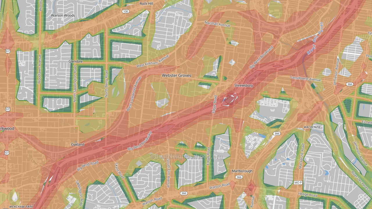 Webster Groves, MO Map of Noise Levels in Webster Groves