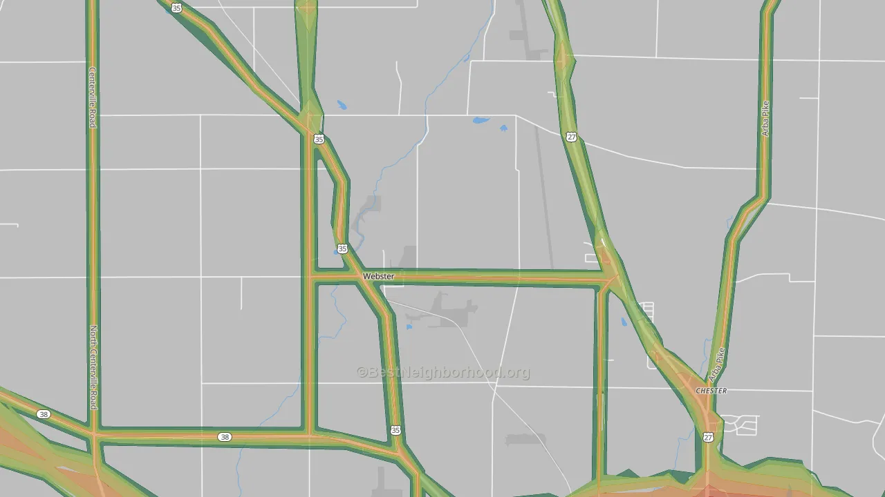 Webster, IN Map of Noise Levels in Webster