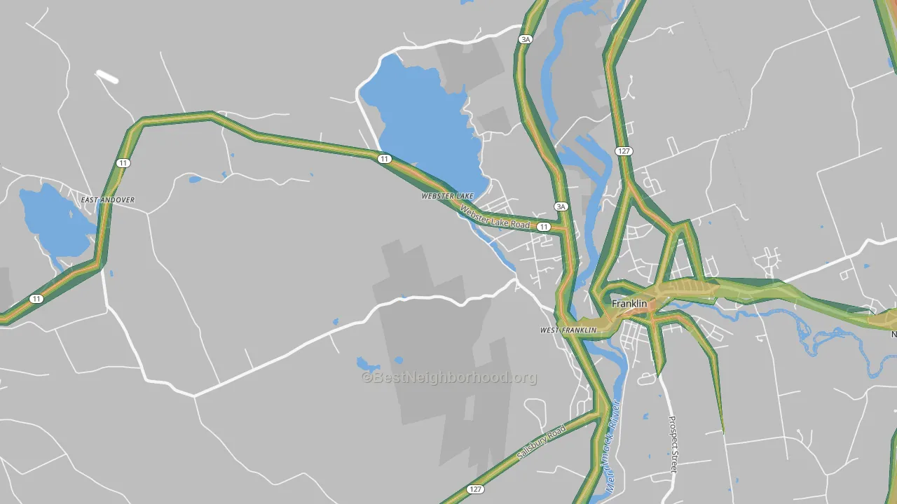 Webster Lake, NH Map of Noise Levels in Webster Lake