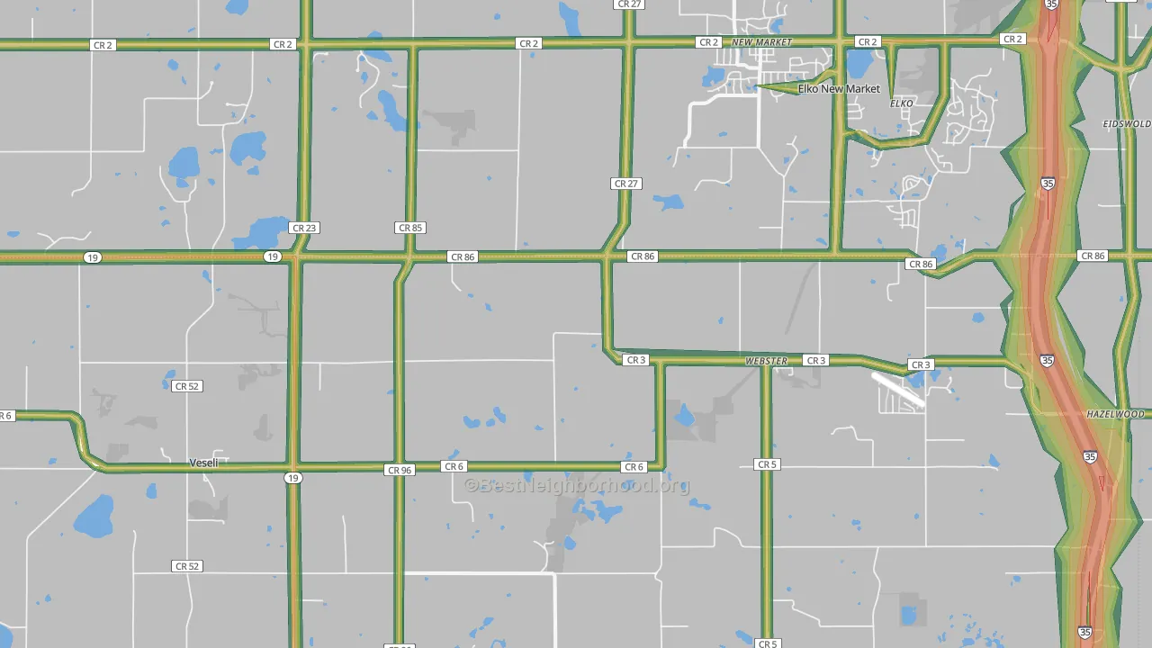 Webster, MN Map of Noise Levels in Webster
