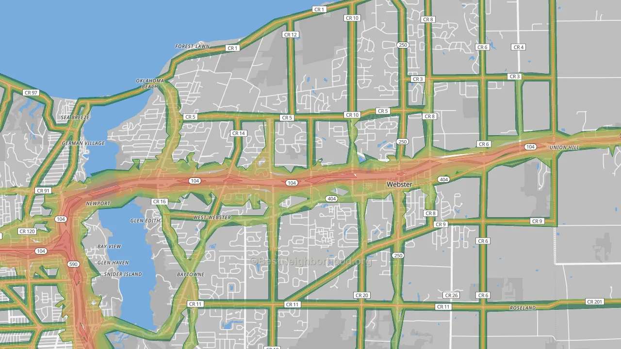 Webster, NY Map of Noise Levels in Webster
