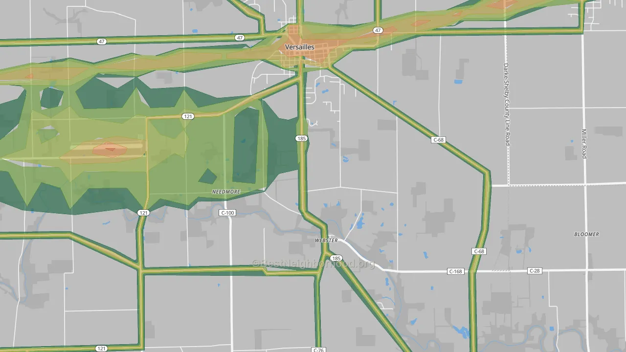 Webster, OH Map of Noise Levels in Webster
