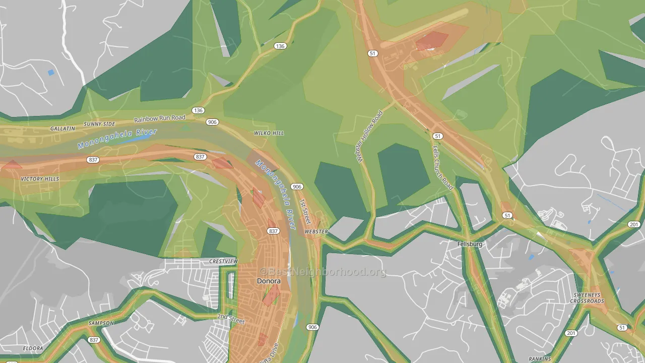 Webster, PA Map of Noise Levels in Webster