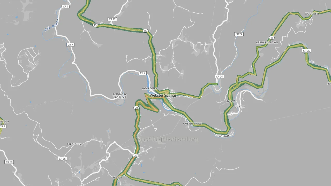 Webster Springs, WV Map of Noise Levels in Webster Springs