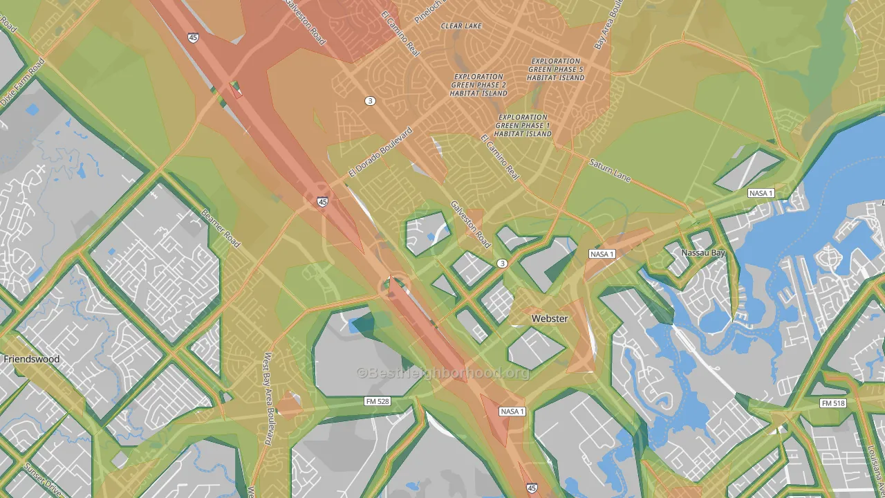 Webster, TX Map of Noise Levels in Webster