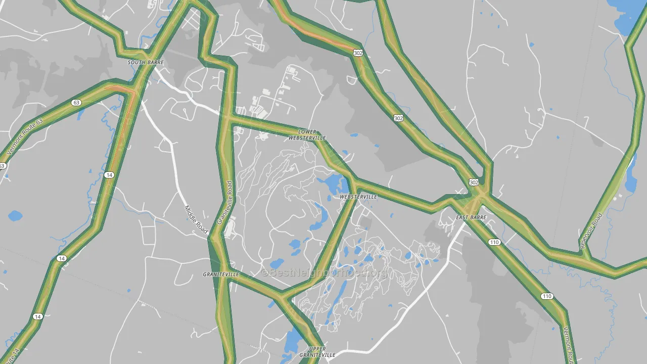 Websterville, VT Map of Noise Levels in Websterville