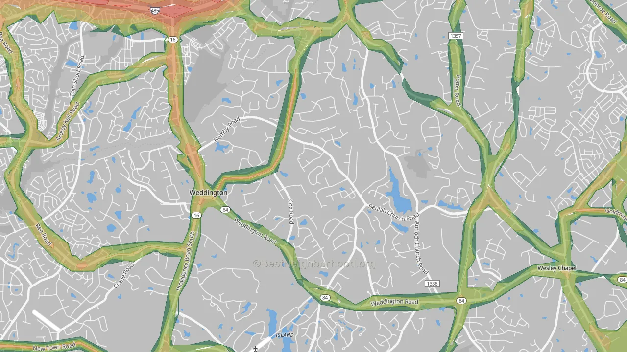 Weddington, NC Map of Noise Levels in Weddington