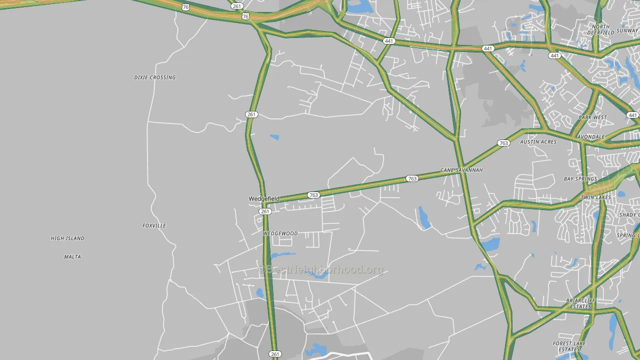 Wedgefield, SC Map of Noise Levels in Wedgefield