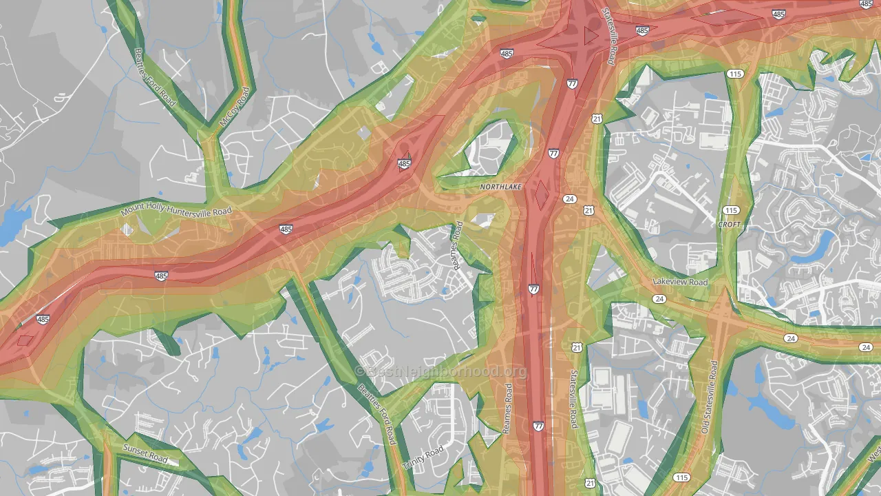 Wedgewood, Charlotte, NC Map of Noise Levels in Wedgewood