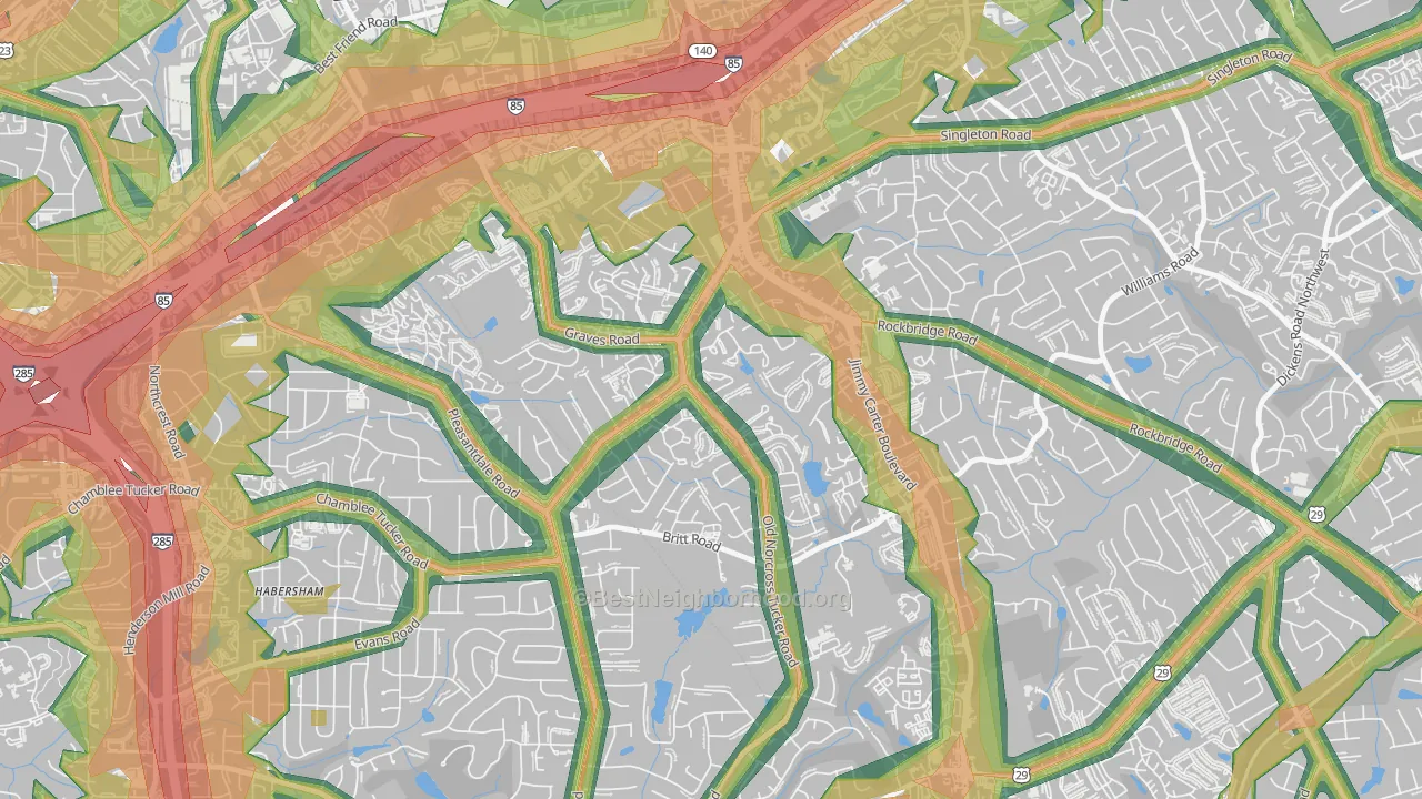 Wedgewood, Tucker, GA Map of Noise Levels in Wedgewood