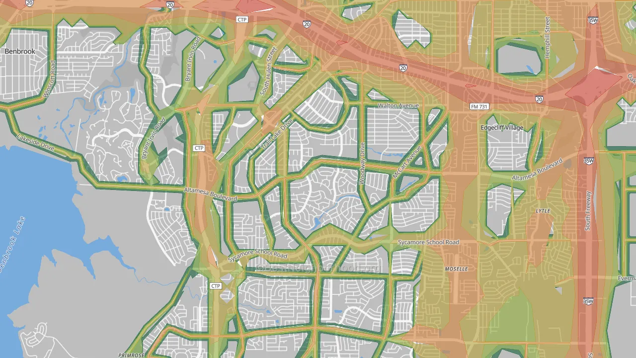 Wedgwood, Fort Worth, TX Map of Noise Levels in Wedgwood