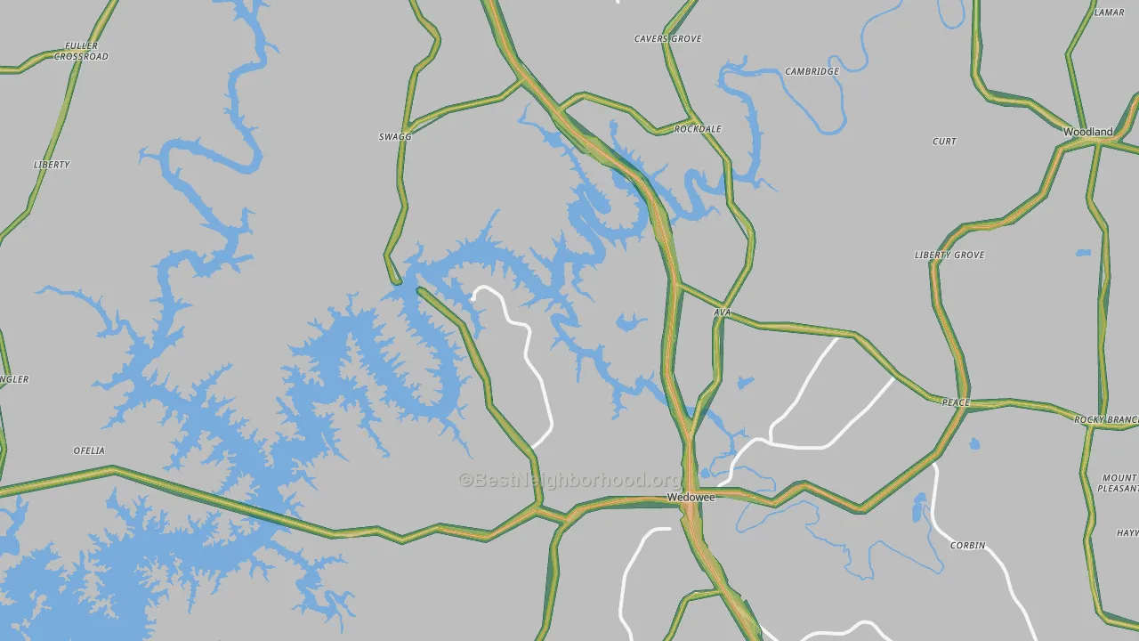 Wedowee, AL Map of Noise Levels in Wedowee