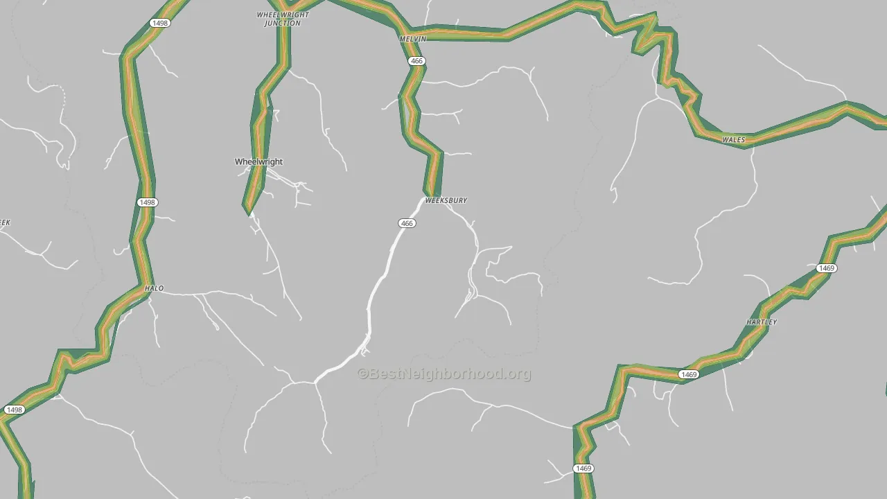 Weeksbury, KY Map of Noise Levels in Weeksbury