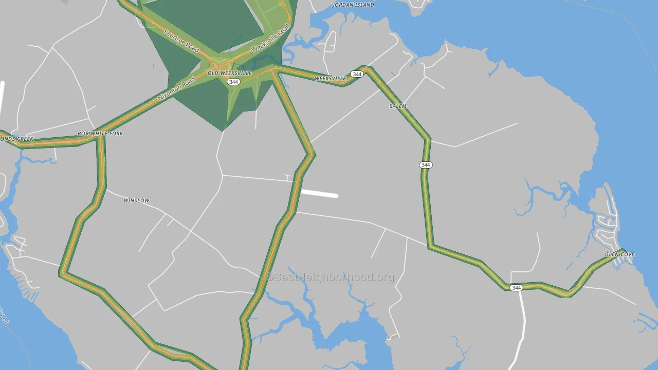 Weeksville, NC Map of Noise Levels in Weeksville
