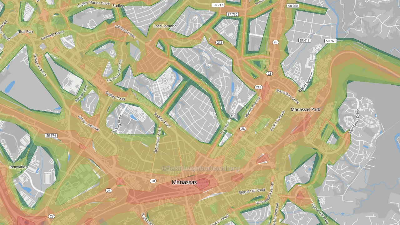 Weems, Manassas, VA Map of Noise Levels in Weems