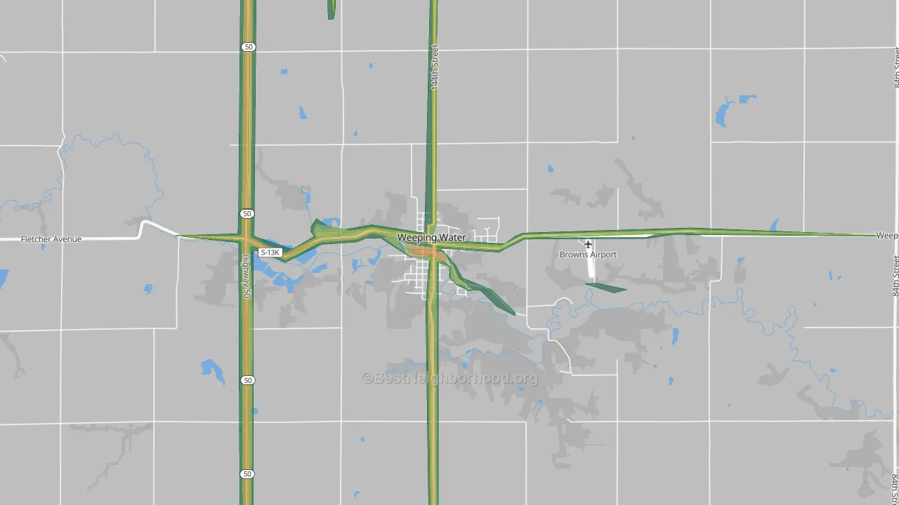 Weeping Water, NE Map of Noise Levels in Weeping Water