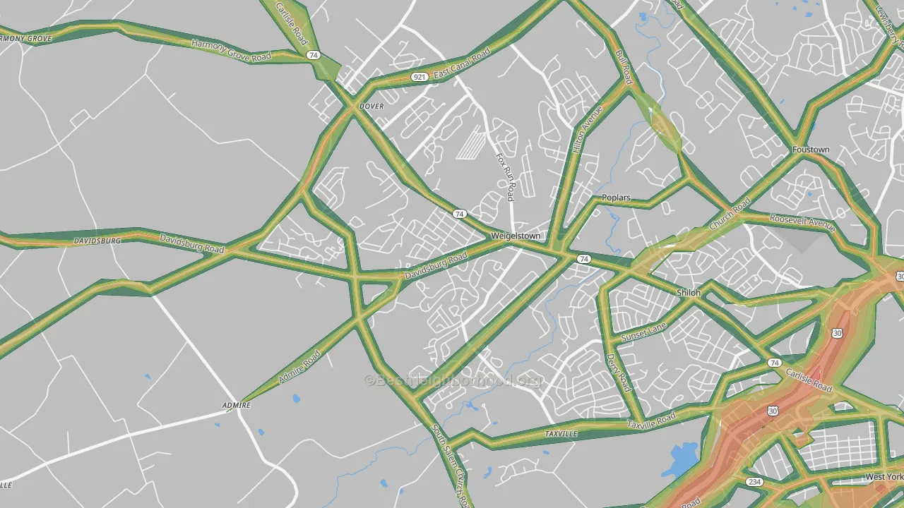 Weigelstown, PA Map of Noise Levels in Weigelstown