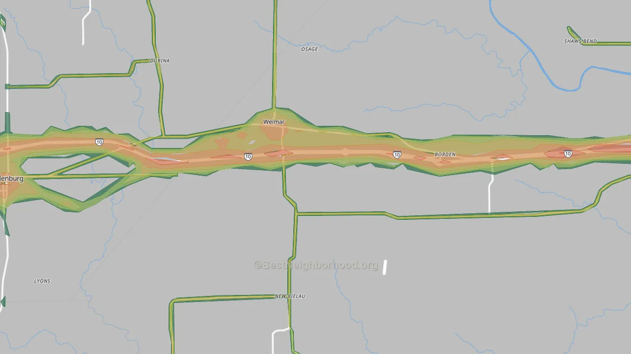 Weimar, TX Map of Noise Levels in Weimar