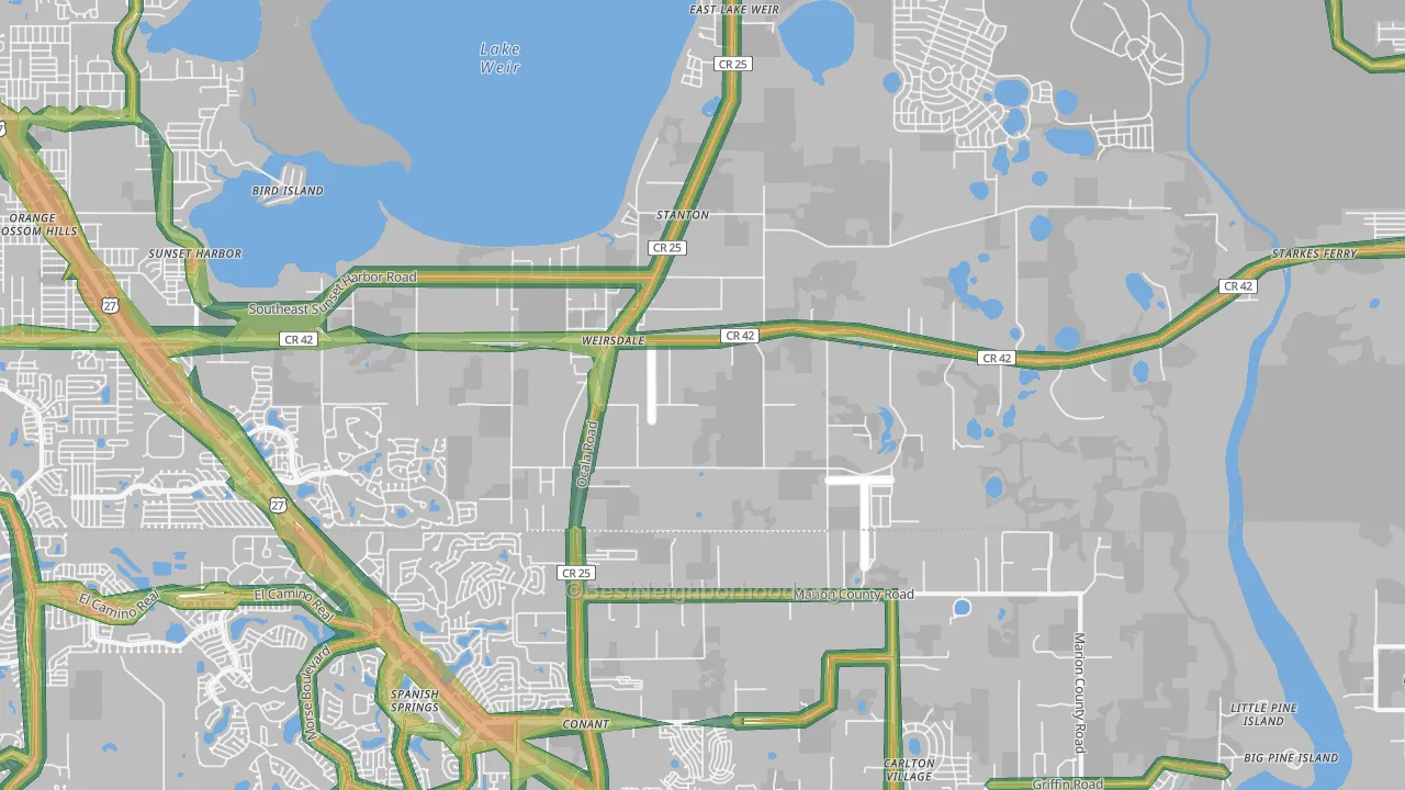 Weirsdale, FL Map of Noise Levels in Weirsdale