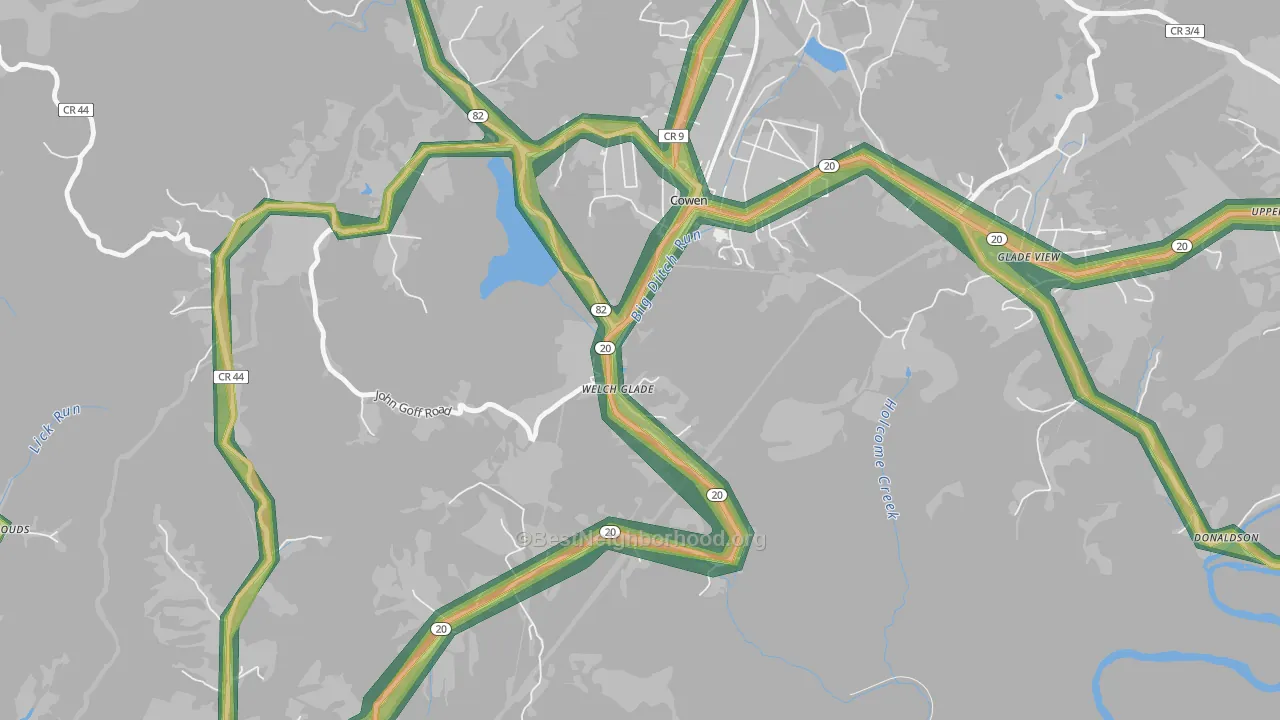 Welch Glade, WV Map of Noise Levels in Welch Glade