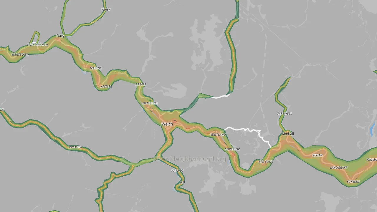 Welch, WV Map of Noise Levels in Welch