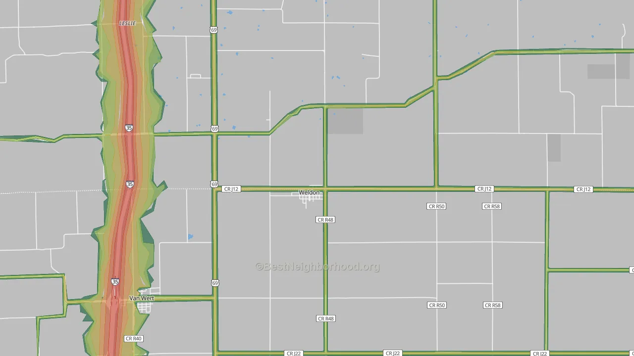 Weldon, IA Map of Noise Levels in Weldon